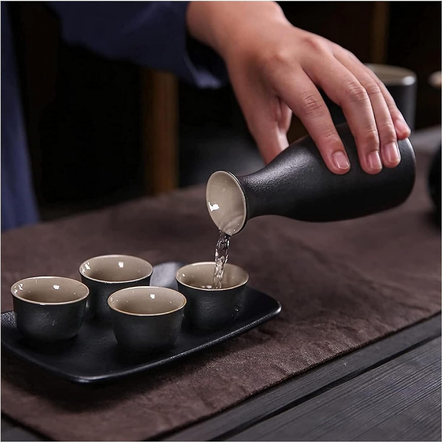 Sake Cup Set Japanese Style for Cold/Hot Sake/Shochu,Pottery Hot Set 8-Piece Including 1 Sake Pot, 4 Sake Cups (A)