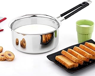 Vinod Stainless Steel Royal Saucepan 16.5 cm Diameter 1100 ml Capacity 18G & 1.5mm Thickness Even Heat Distribution Induction & Gas Compatible Multi-Purpose Cookware