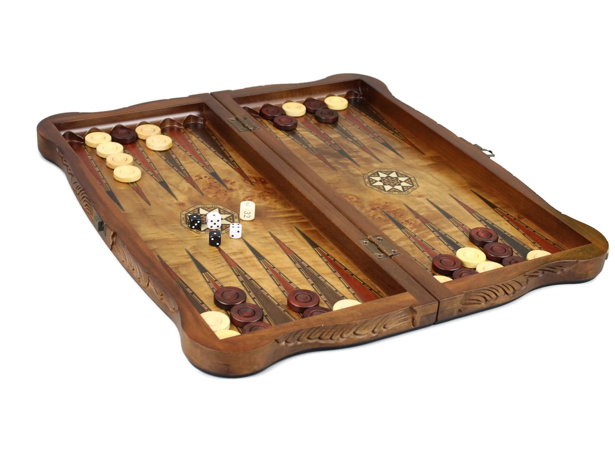 Helena Backgammon - Set intagliato con occhio d'uccello, 50 cm