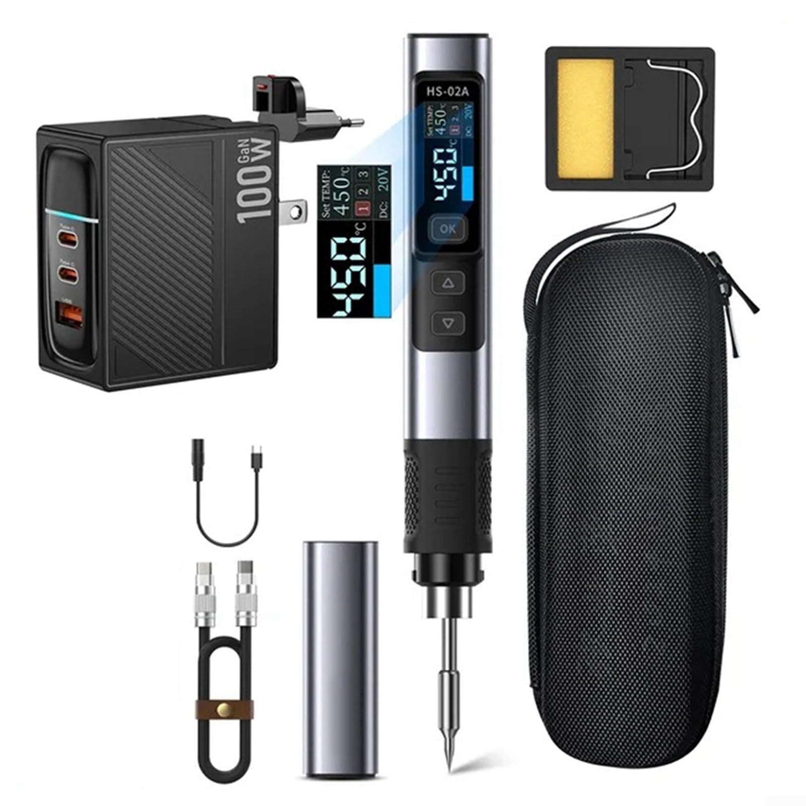 Type C Charging Soldering Iron For FNIRSI HS02A For Smart Electric Soldering Iron, 100W Constant Temperature Kits, Aluminium Body(High 6 Heads+US)