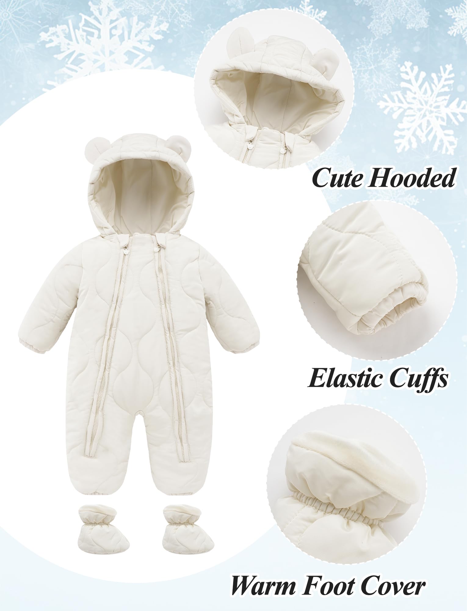 Happy Cherry Combinaison de Neige pour Bébé 3-18 Mois Barboteuse Hiver Unisexe Bébé Grenouillère à capuche Tout-petit