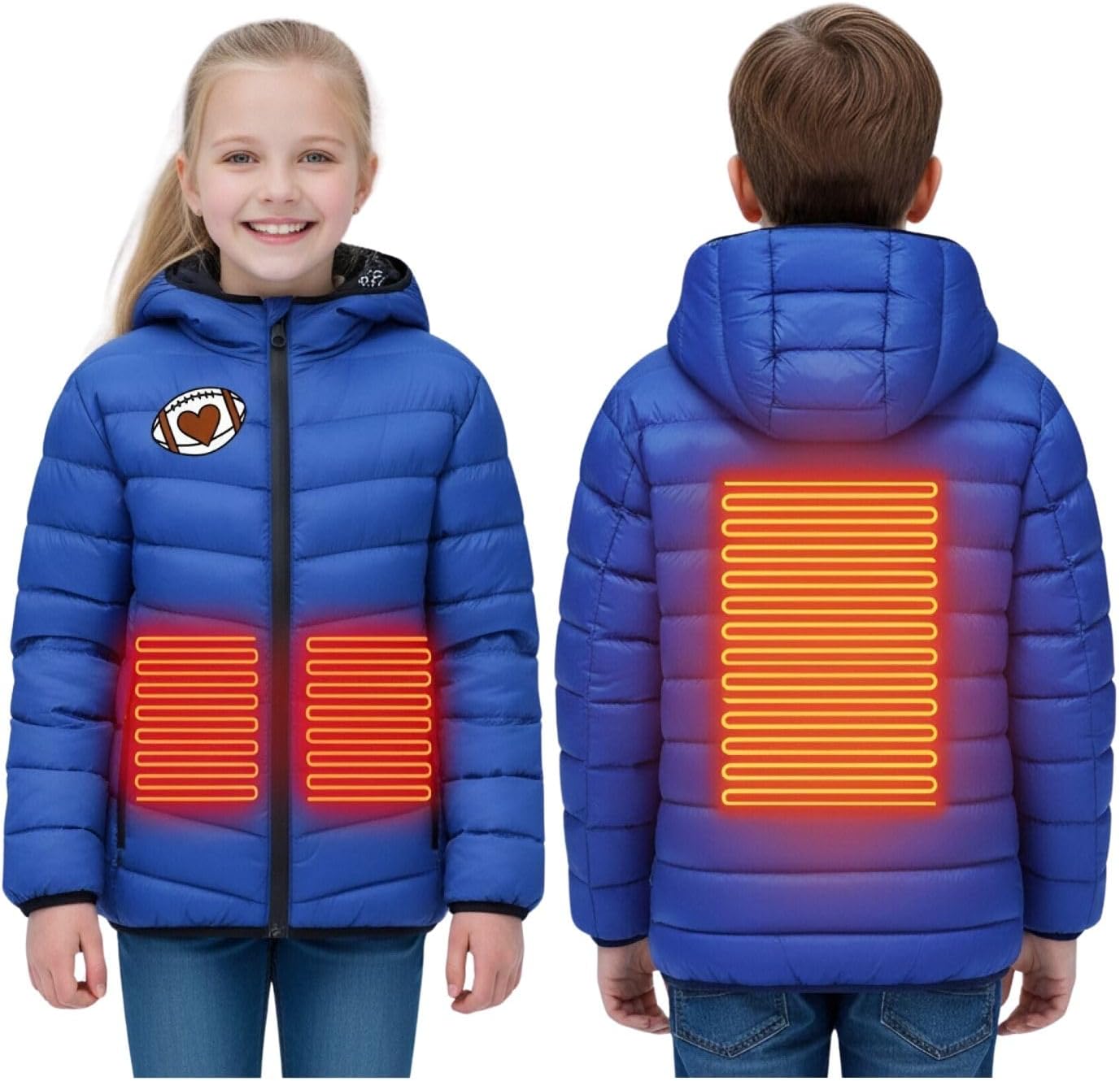 Kids Heated Hoodie Jackets for Boys Girls Lightweight Hooded Electric Coat Heating Puffer Jackets Outdoors No Battery