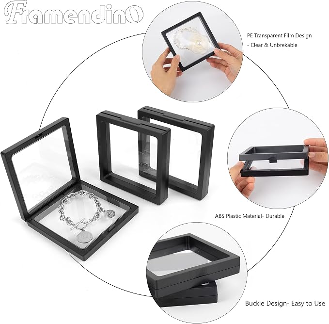 Caja decorativa negra pack 20 para exhibir monedas 4.3x4.3x0.8 pulgadas miniatura 4