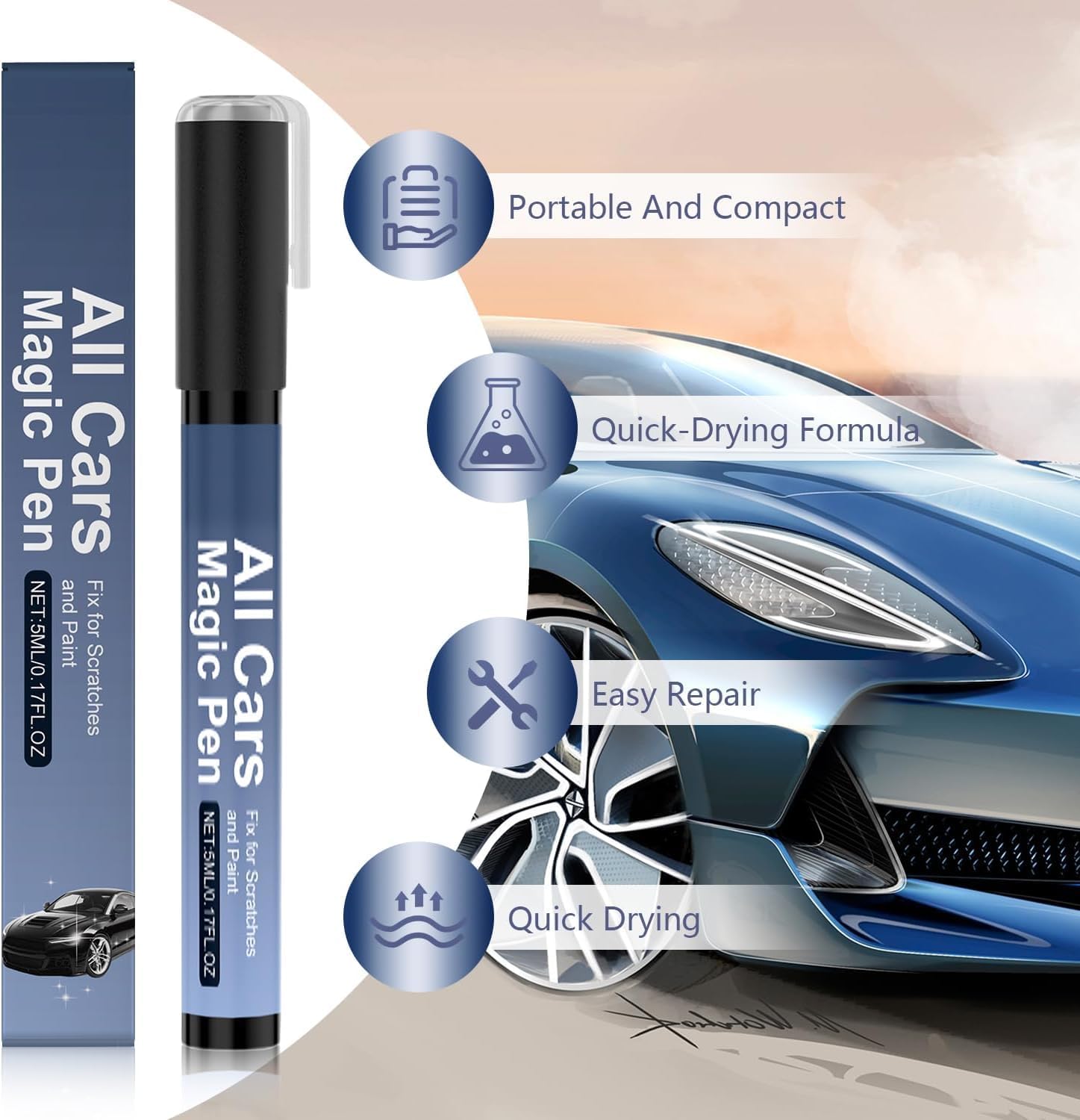2PCS Magic Car Scratch Remover Pen, All Cars Magic Pen, 2026 New Car Paint Repair Pen, Portable Auto Scratch Remover, Universal Car Touch Up Pen Quick Fix for All Car Colors
