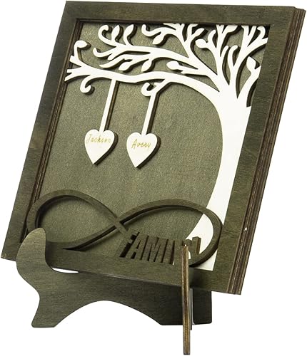 Vista 82 de Árbol genealógico con etiqueta de corazón, placas de madera grabadas personalizadas, regalos personalizados para madres, padres, escritorio, nombres