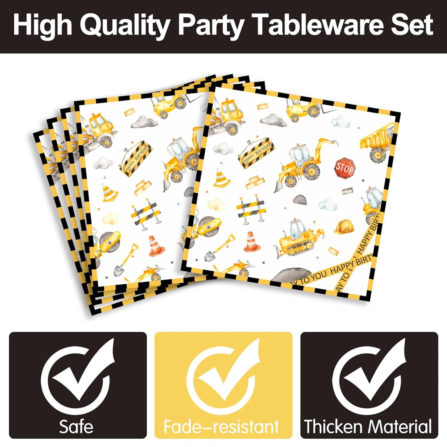 Construction Birthday Party Supplies - Construction Theme Party Decorations Includes Plates, Cups, Napkins, Cutlery, for Boys Kids Birthday Party Supplies | Serves 24 - Image 4