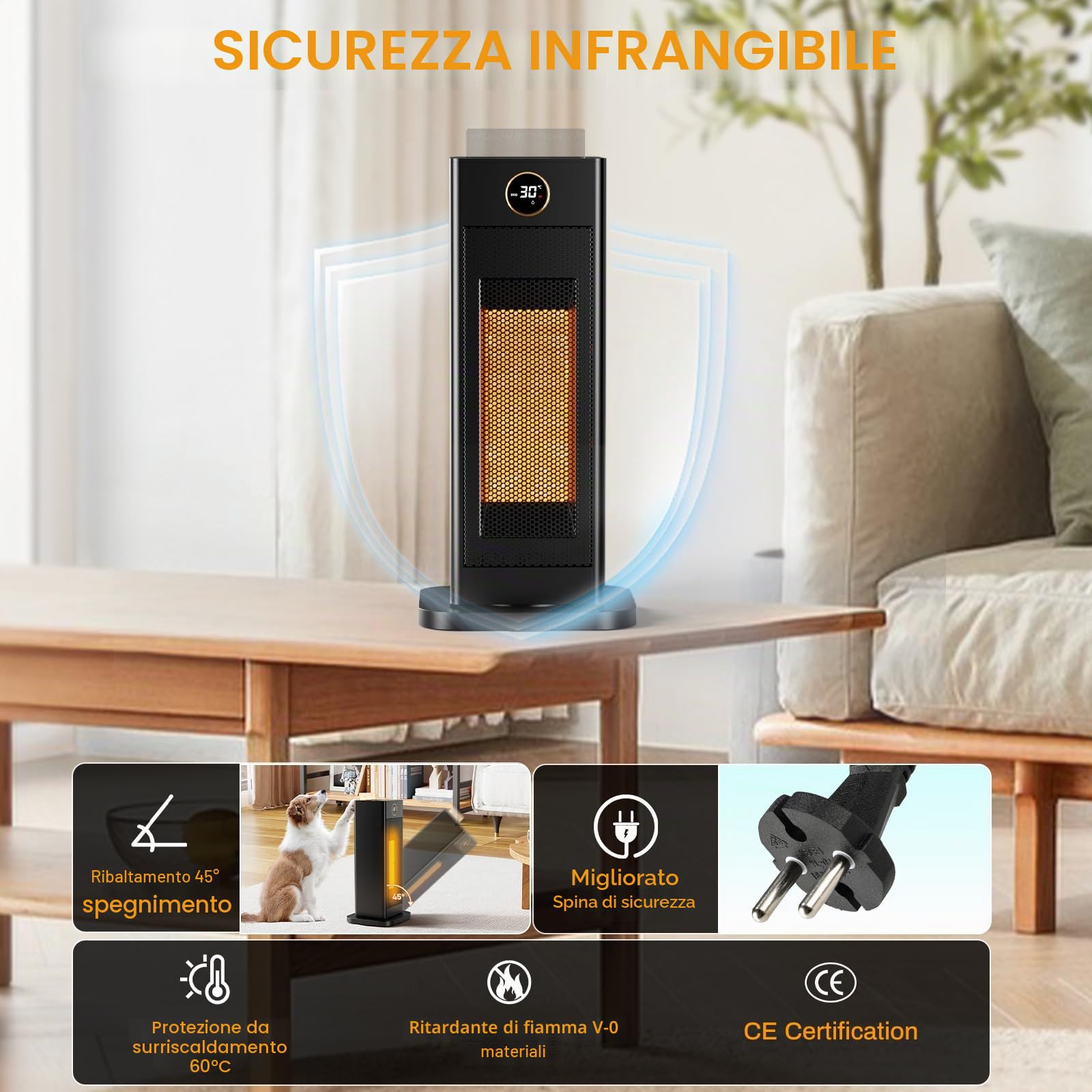 LIFERUN 2000W Termoventilatori Ceramici Compatti con Umidificatore Integrato, Timer, Telecomando, ECO, Oscillazione, Doppia Protezione Stufette Elettriche Silenzioso per Piccoli Spazi di a 10-25 mq
