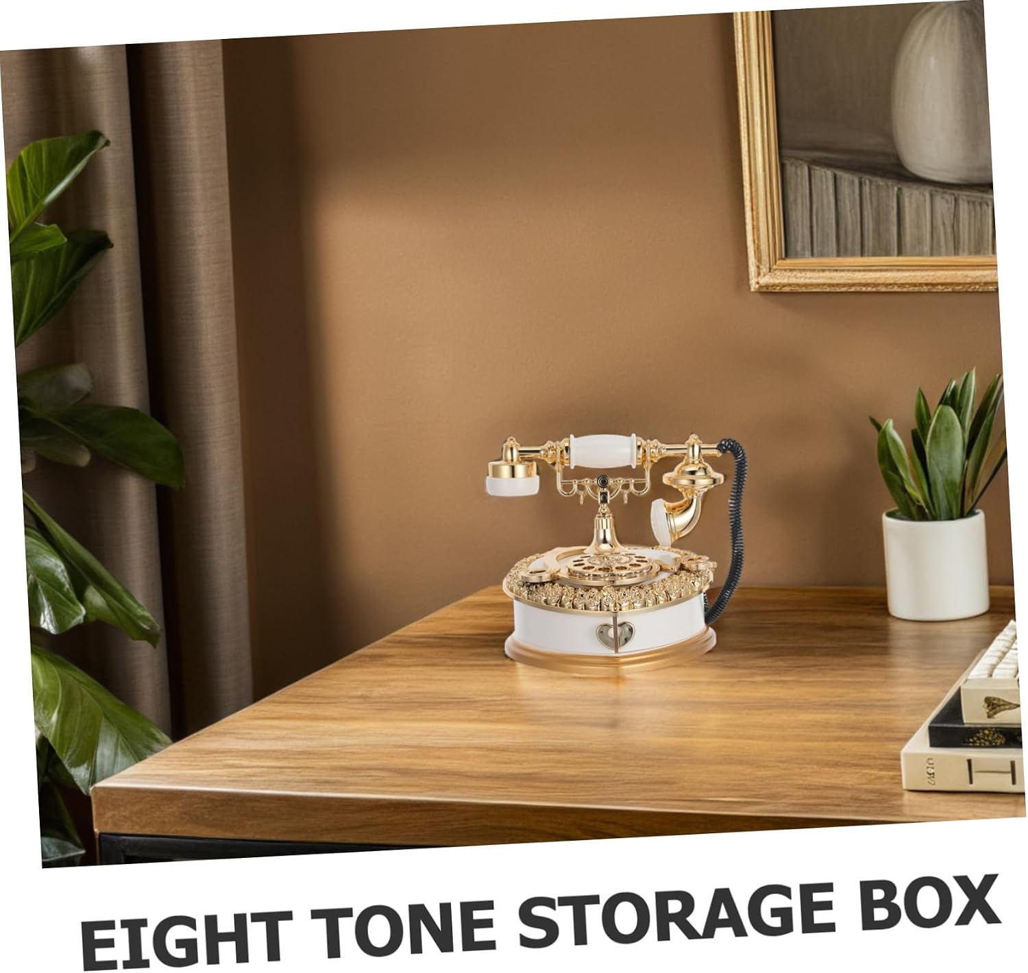 Desktop Musical Box Retro Phone Landline Corded Music Box Mechanism Decorative Storage Office Decor