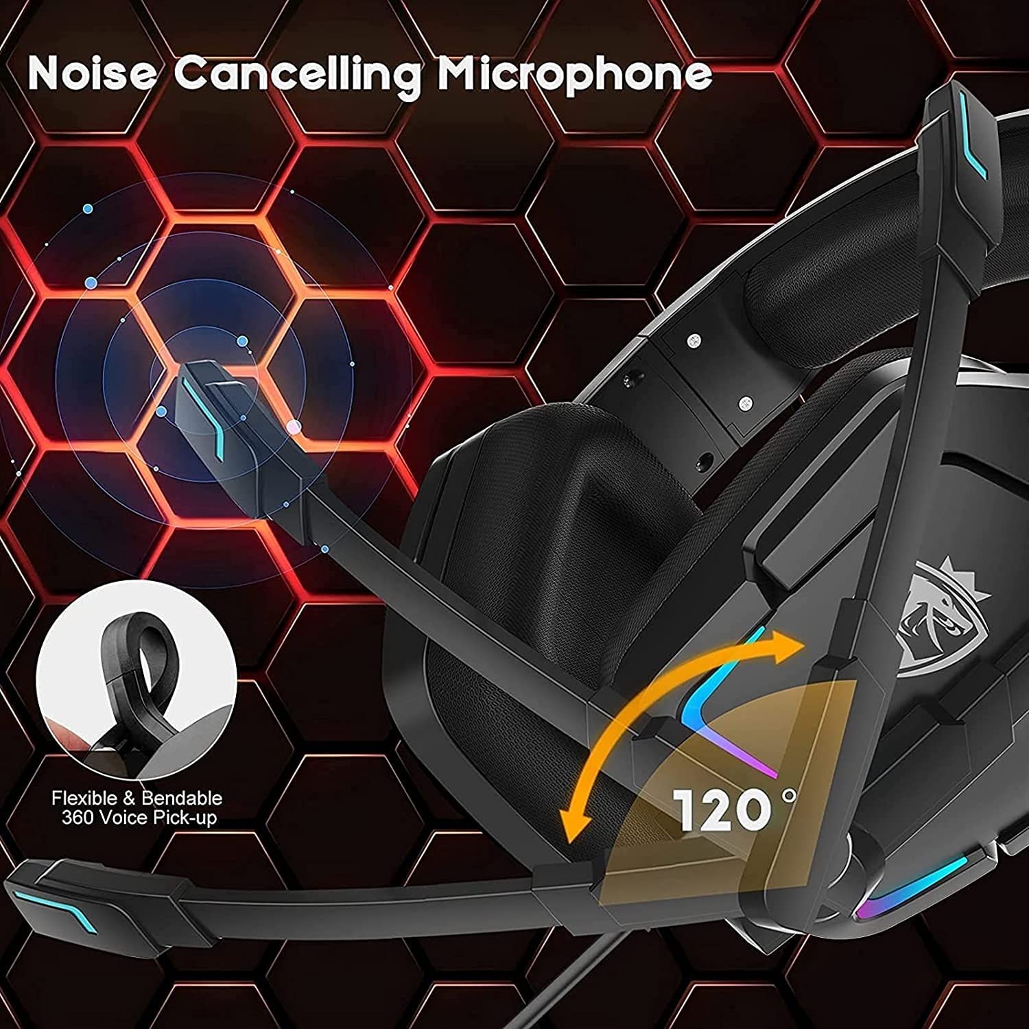 RajoNN Auriculares para Juegos PS4 Auriculares Xbox One con Sonido Envolvente 7.1, micrófono con cancelación de Ruido y luz LED, Compatible con Xbox One, PS3, PS4, PS5, PC