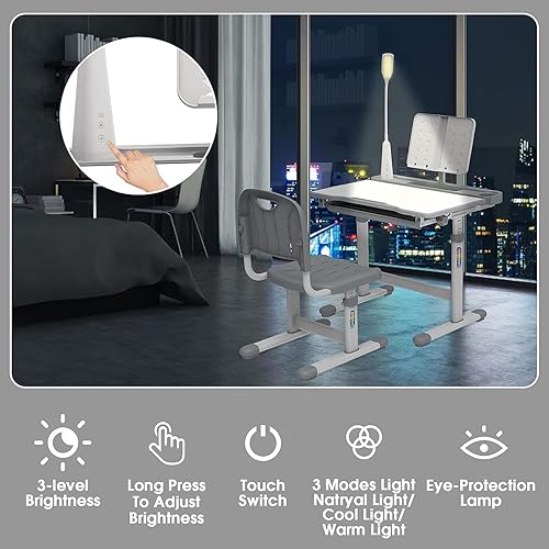 Miniatura 20 de BELANITAS Juego de escritorio y silla para niños de 5 a 8 años, escritorio de escritorio inclinable de 40 grados para niños, escritorio para niños