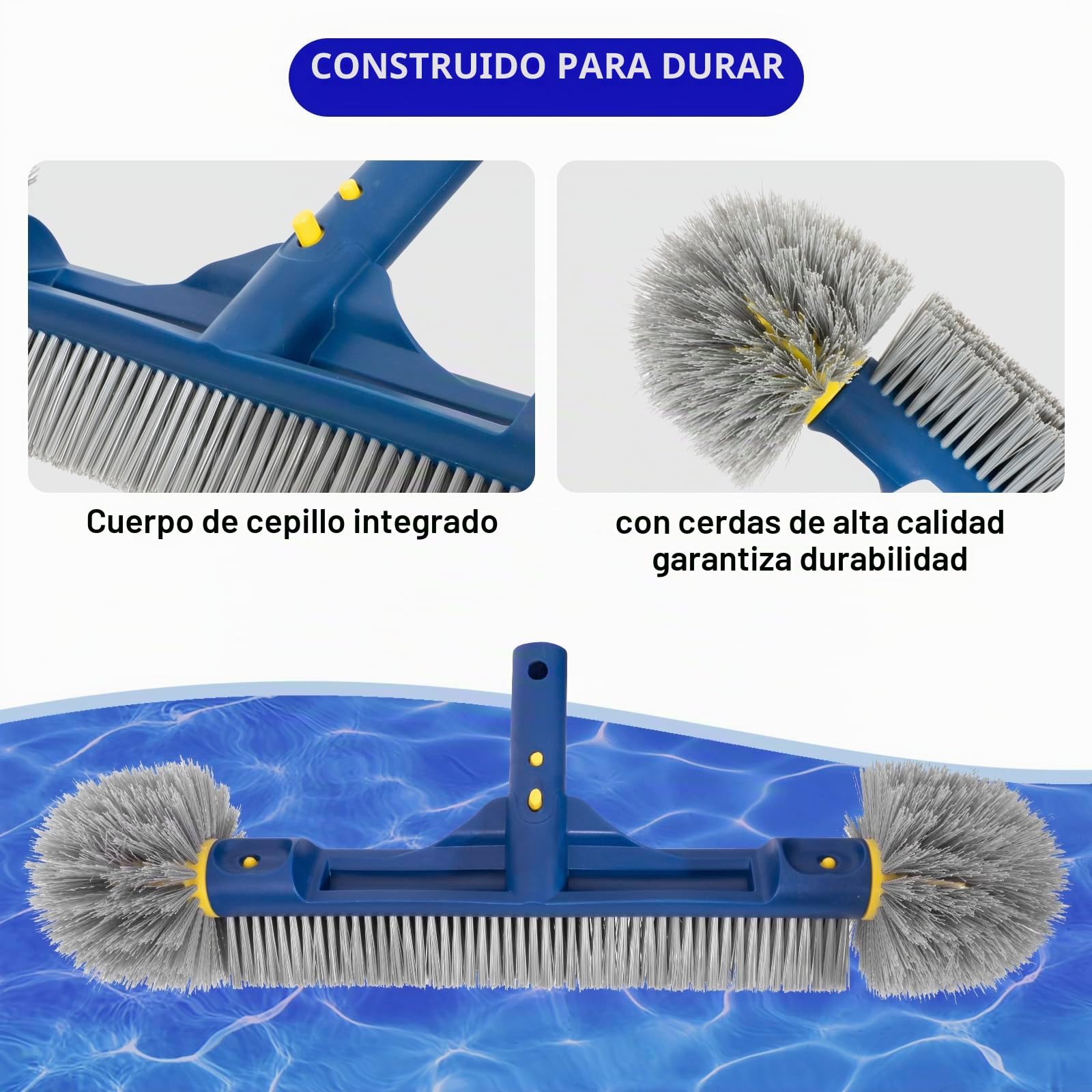 POOLAZA Juego de limpieza para piscina, red de malla fina para piscina y cepillo con extremos redondos para limpieza, red para piscina con marco estable y cepillo de 46 cm con mango integrado
