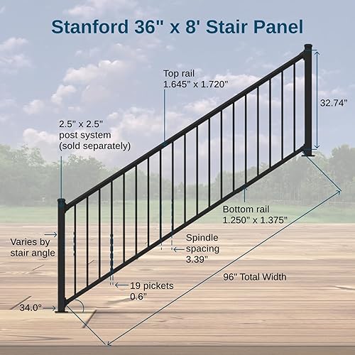 Miniatura 5 de Weatherables Kit de Barandilla para Escaleras Stanford de 36 pulgadas de Alto x 8 pies de Ancho  Kit de Barandilla de Aluminio para Porche y Terraza