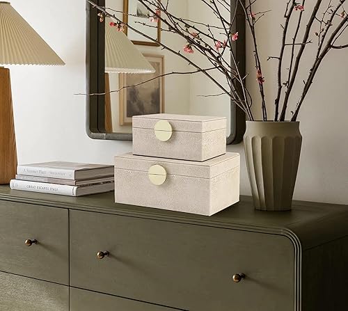 Miniatura 5 de HofferRuffer Joyeros de piel sintética, cajas decorativas, organizador de accesorios con decoración de herrajes dorados, juego de 2 piezas de cuero