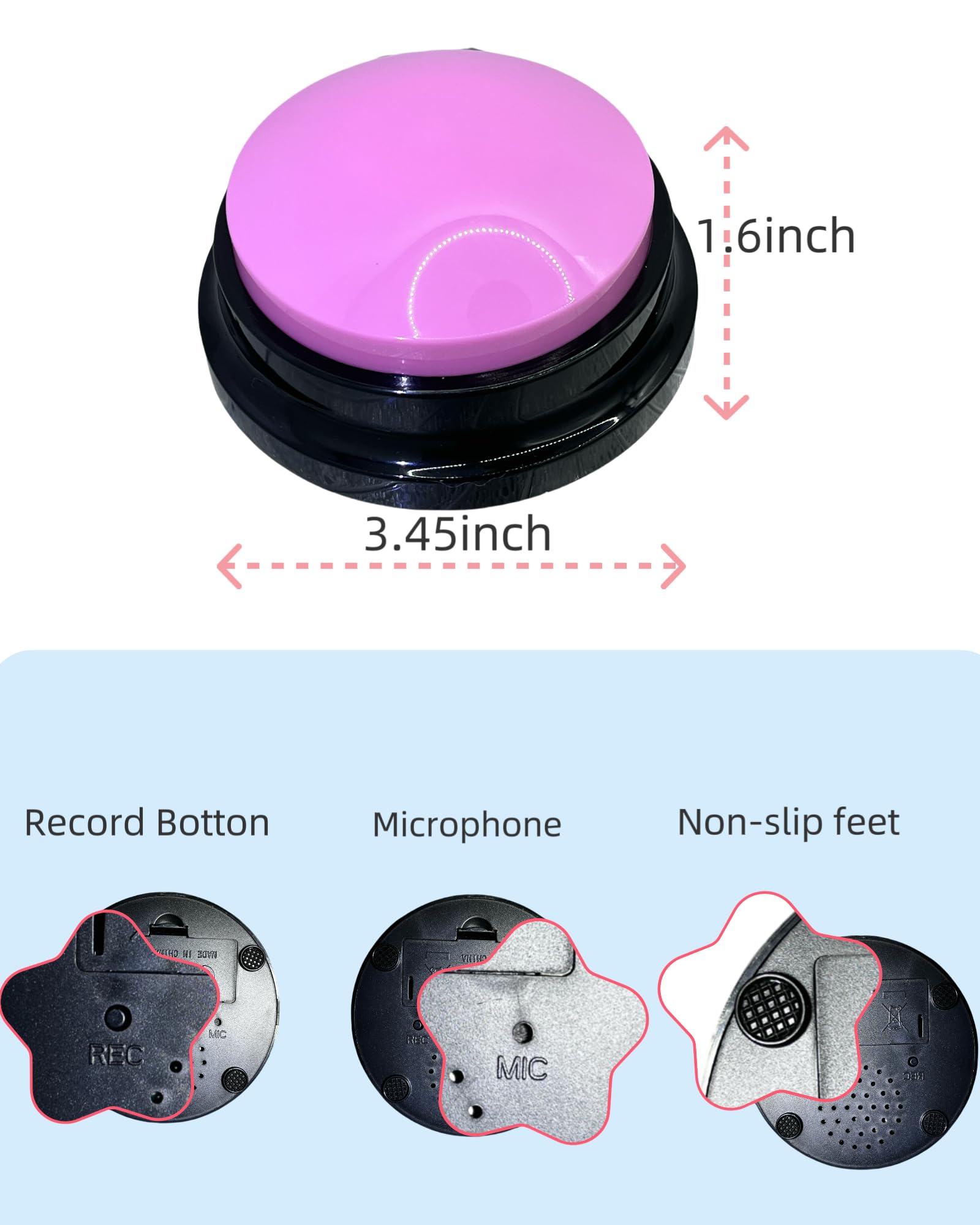 ZUMEHU Dog Talk Buttons Voice Recording Button for Communication and Pet Training 30-Second Record & Playback Talking Button for Study, Office, Family, and Kids (Pink, one)