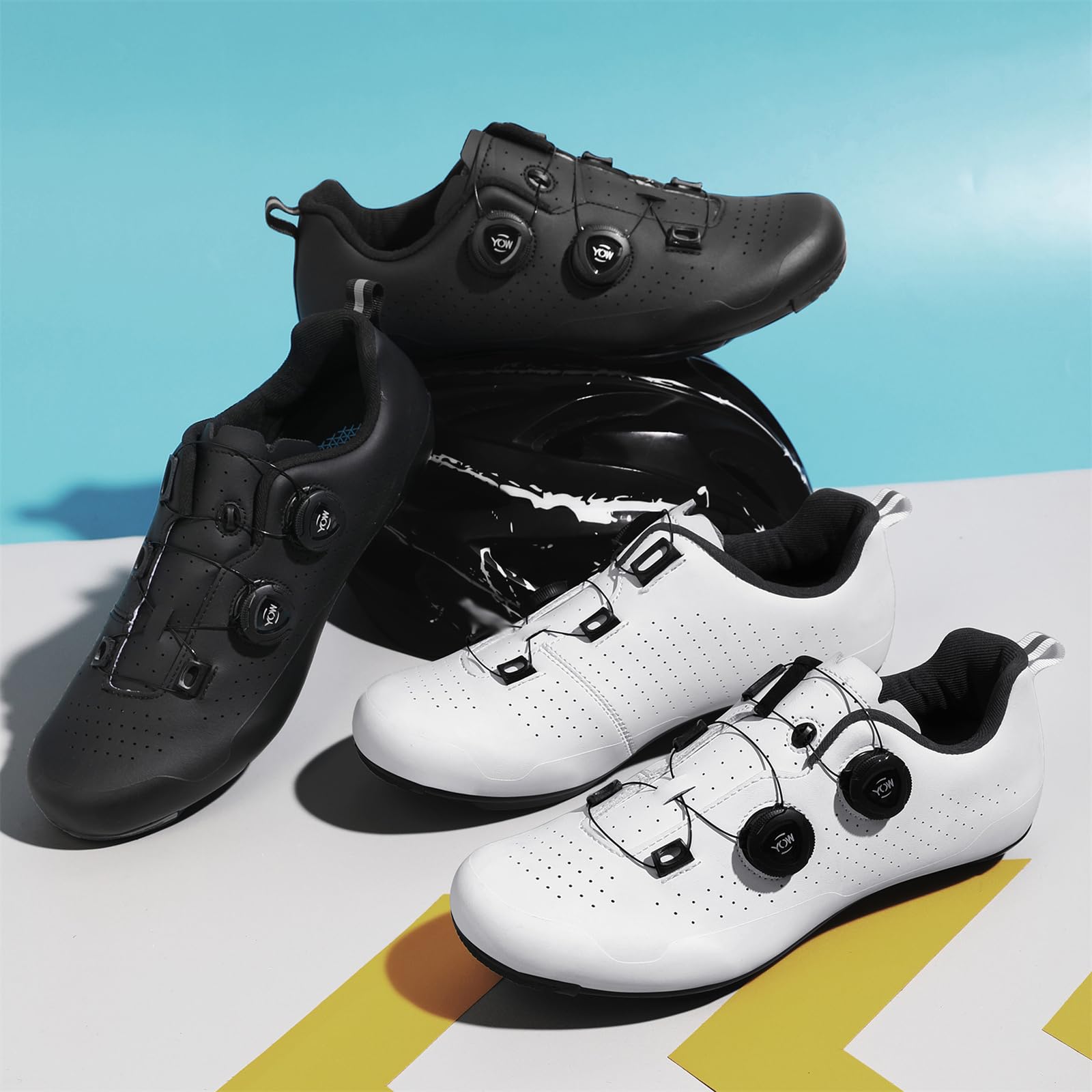 JiuQing Uniseksowe buty rowerowe Buty szosowe kompatybilne z Peloton Indoor Outdoor z blokami Delta,White,40 EU