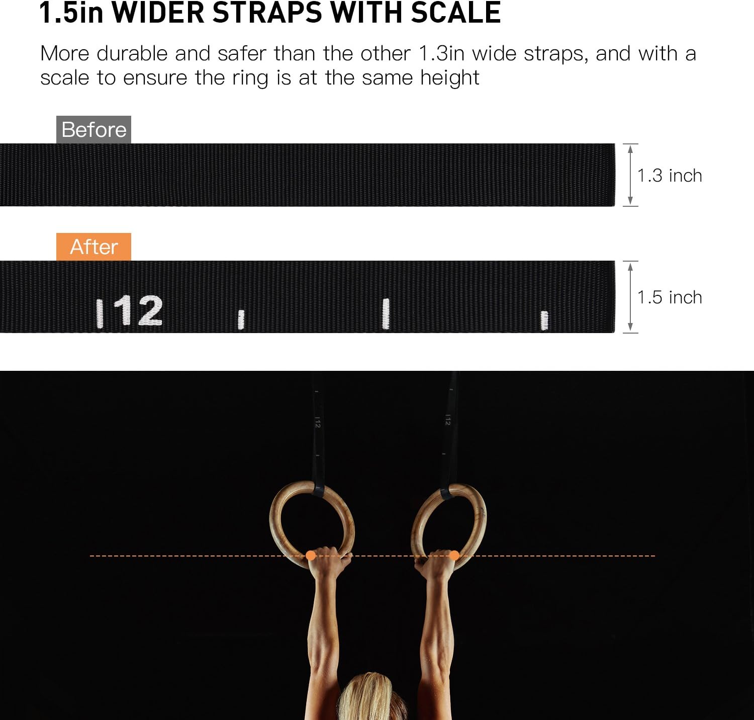 PACEARTH Gymnastics Rings Wooden Olympic Rings 1500lbs with Adjustable Cam Buckle 14.76ft Long Straps with Scale Non-Slip Training Rings for Home Gym Full Body Workout : Sports & Outdoors