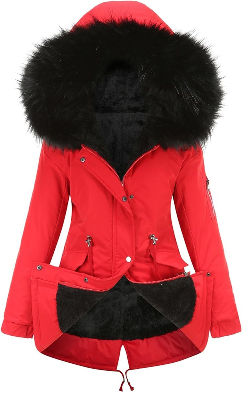 JEKE-DG Women's Thicken Winter Militray Parka Jacket Cotton Lined Winter Anorak Jacket Mid-Length Hooded Outerwear