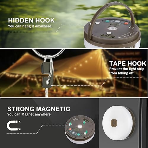 Miniatura 6 de Paquete de 2 tiras de luces de campamento con control remoto, linterna de campamento 4 en 1 al aire libre (32.8 pies) con recuperación rápida de 30