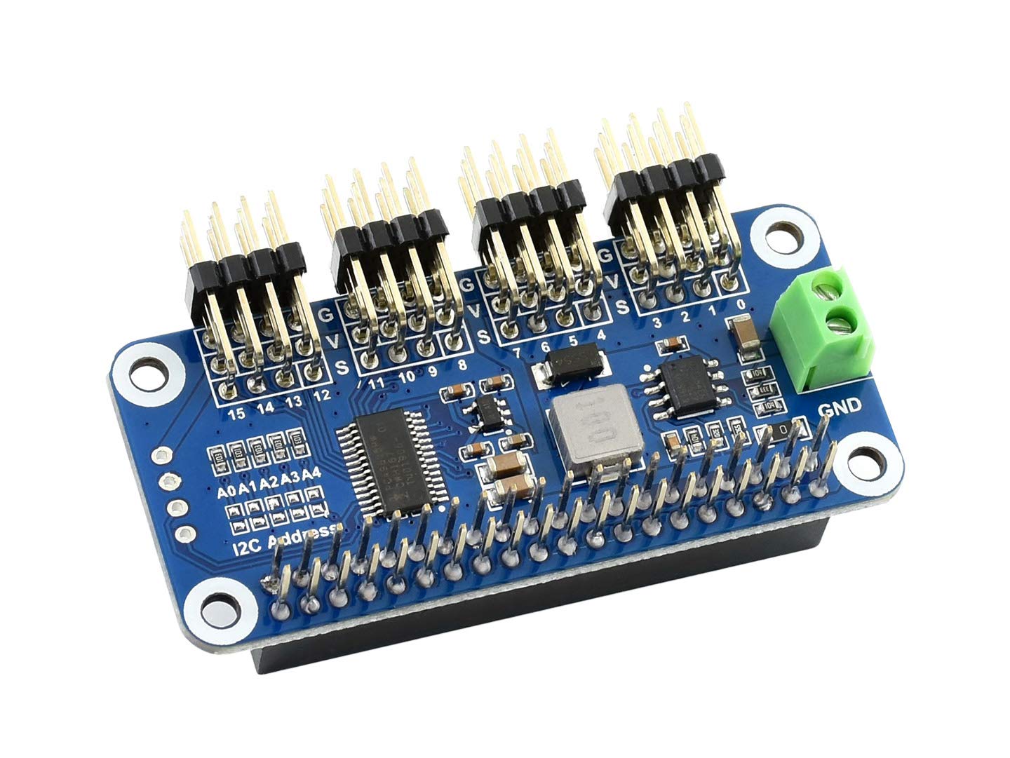 Waveshare Servo Driver Hat (B) for Raspberry Pi 16-Channel 12-bit I2C Interface Right Angle Pinheader