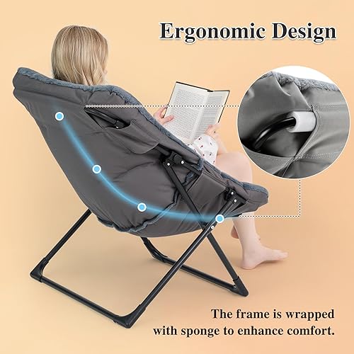 Miniatura 7 de Cómoda silla platillo para adultos, silla de dormitorio de piel sintética suave con otomana, sillas de dormitorio decorativas, sillas de lectura