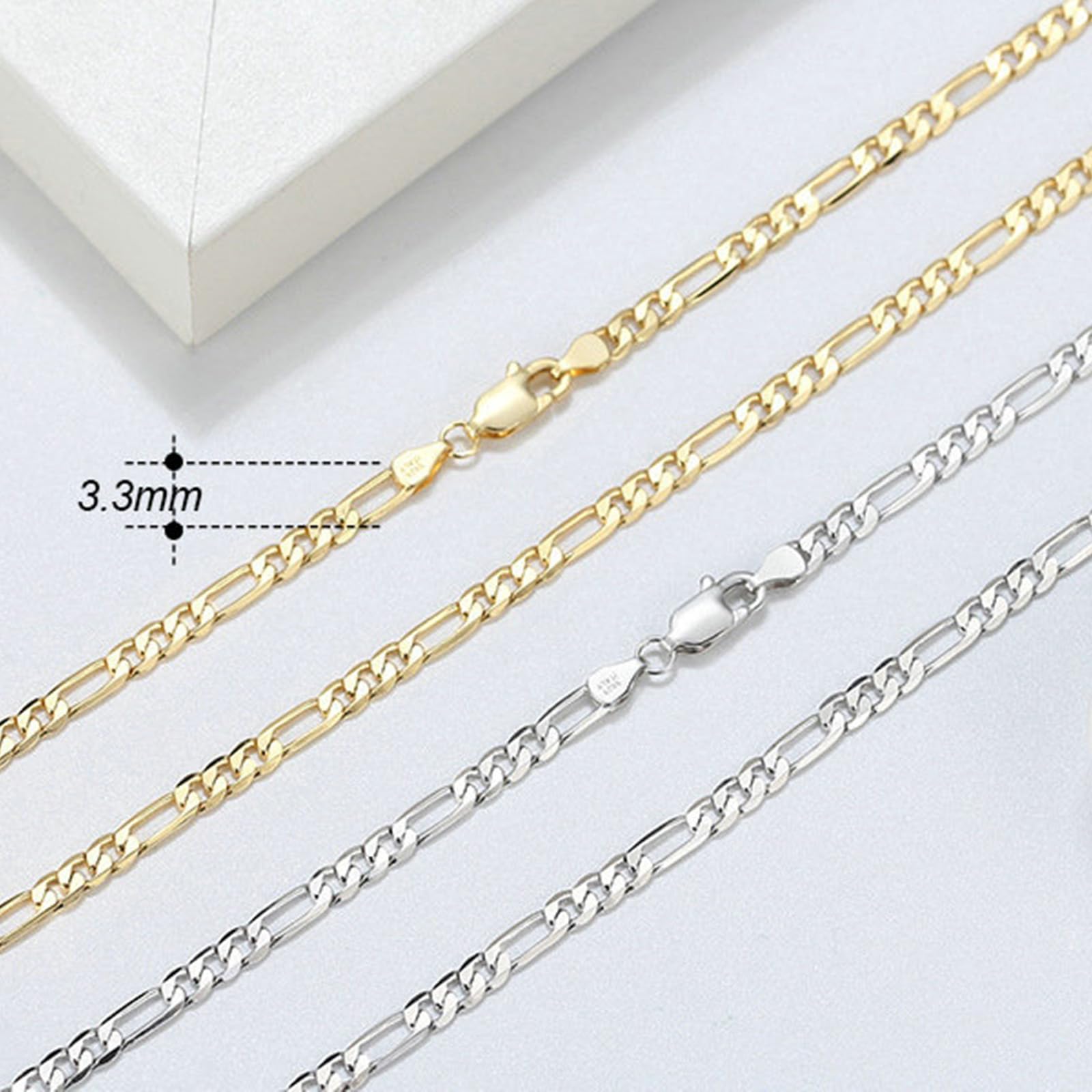 Catena Argento Donna, Argento Sterling 925 Collana con Catena Figaro Piatta da 3,3 mm, 40-60 cm