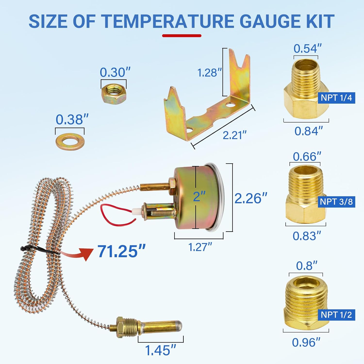7-123 Water Temperature Gauge for Cars Ships Vehicles Trucks Accessories, 12V Pointer Mechanical Water Temp Gauge with Yellow Light, 50-140°C/130-280°F Temperature Range, 1.8m Wire Length