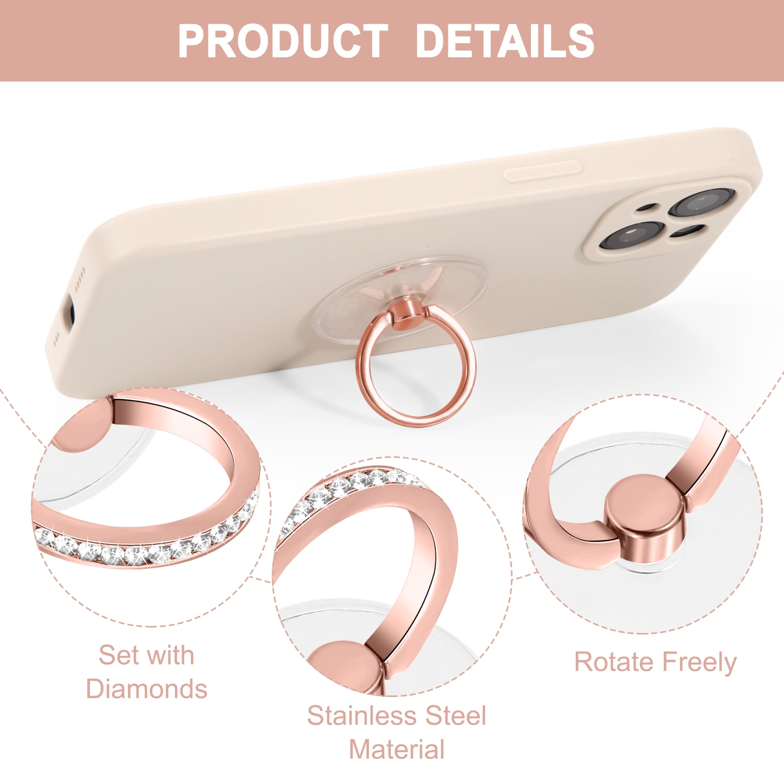 Porta Cellulare ad Anello con Strass Supporto per Anello per Cellulare Trasparente Rotazione a 360° per Telefoni Cellulari 4 Pezzi 4 Colori