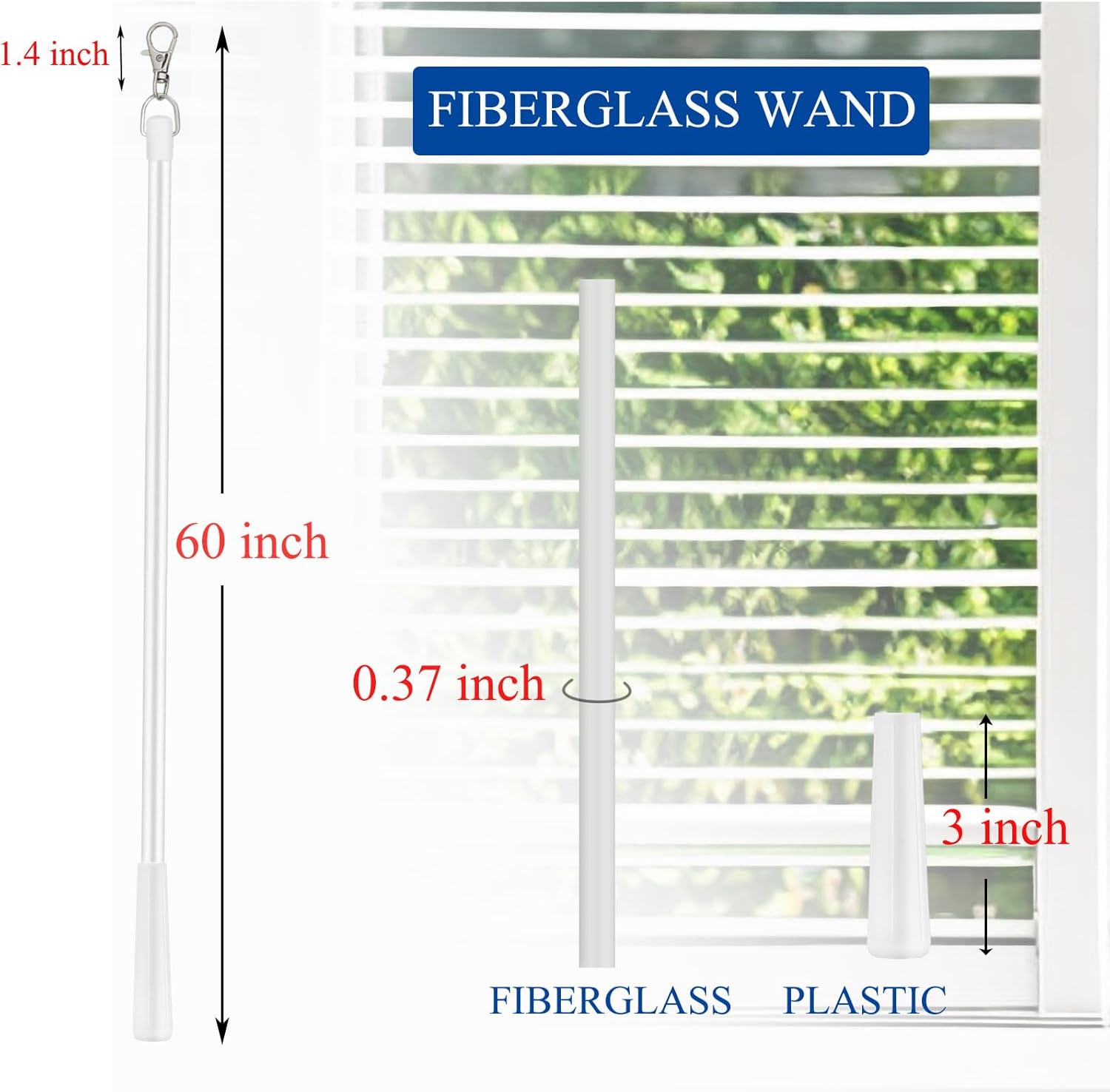 Fiberglass Curtain Pull Wand, Drapery Rod Closer (5, 60 Inch)