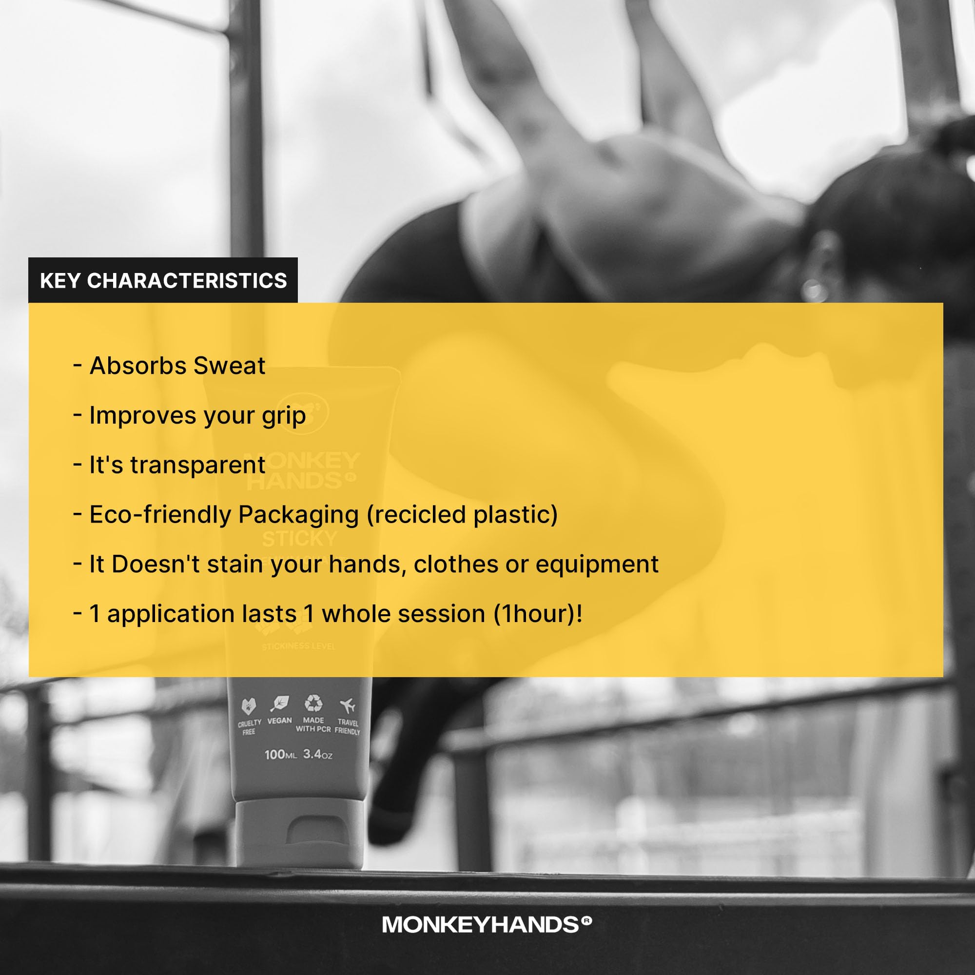 Monkey Hands Gel Grip | Hand Grip | Aumenta la presa | Magnesite Liquida Innovativa | Ideale per Pole Dance, Calisthenics, Anelli, Pesi, Ginnastica e Palestra | Vegano | 3 livelli di aderenza
