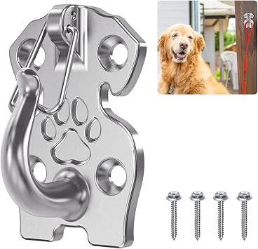 Dog Leash Holder Wall Mount Stainless Steel Hook, 1 Pack | Heavy Duty One-Piece Dog Leash Hook with Safety Snap Clip, Secure Leash Attachment, Easy Install for Indoor and Outdoor Use