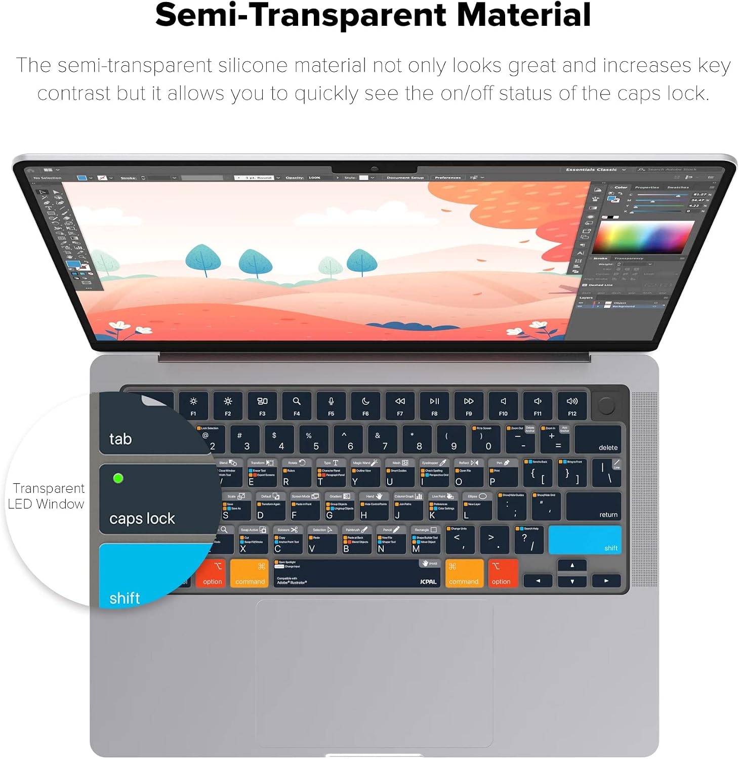 JCPal Adobe Illustrator Shortcut Guide Keyboard Cover for Apple MacBook Pro 14 inch / 16 inch (M1–M5), MacBook Air 13 inch / 15 inch (M2–M5) and MacBook Neo (US–Layout)