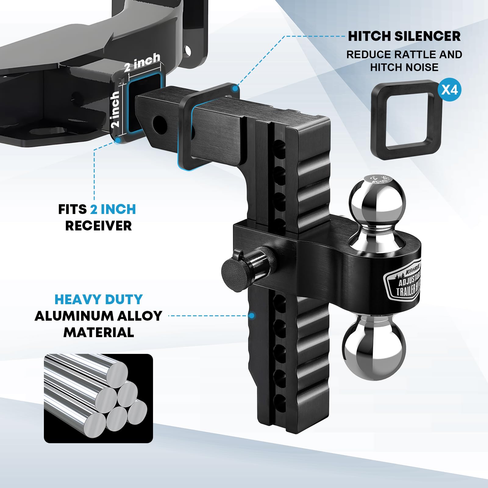Snapklik.com : Kohree Adjustable Trailer Hitch Fit 2 Inch Receiver ...