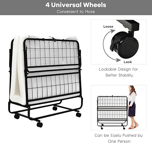 Miniatura 7 de GORELAX Cama plegable con colchón para adultos, juego de cama portátil pequeño de tamaño individual con marco de metal y colchón de espuma