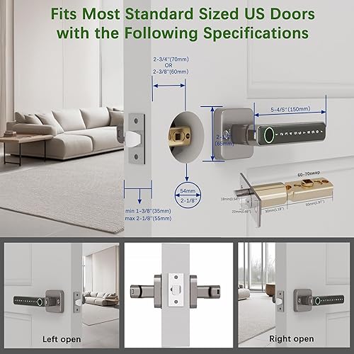 Miniatura 6 de Cerradura de puerta inteligente, perilla de puerta de huellas dactilares, perilla digital 5 en 1, aplicacióncódigo de tecladotarjetas IChuellas