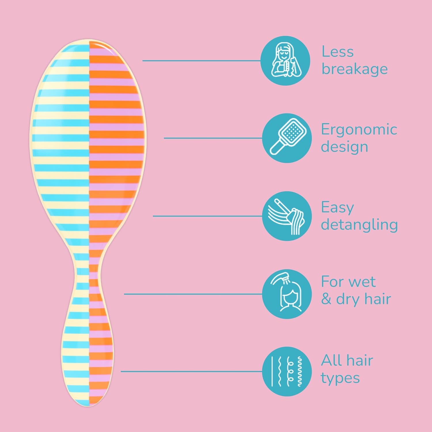 Wet Brush Original Detangler Hair Brush, Flexible Bristles Detangle All Hair Types, Works on Wet or Dry Strands, Ergonomic Handle, Reduces Breakage, Limited Edition, Retro Sport Cream All-Star Stripe