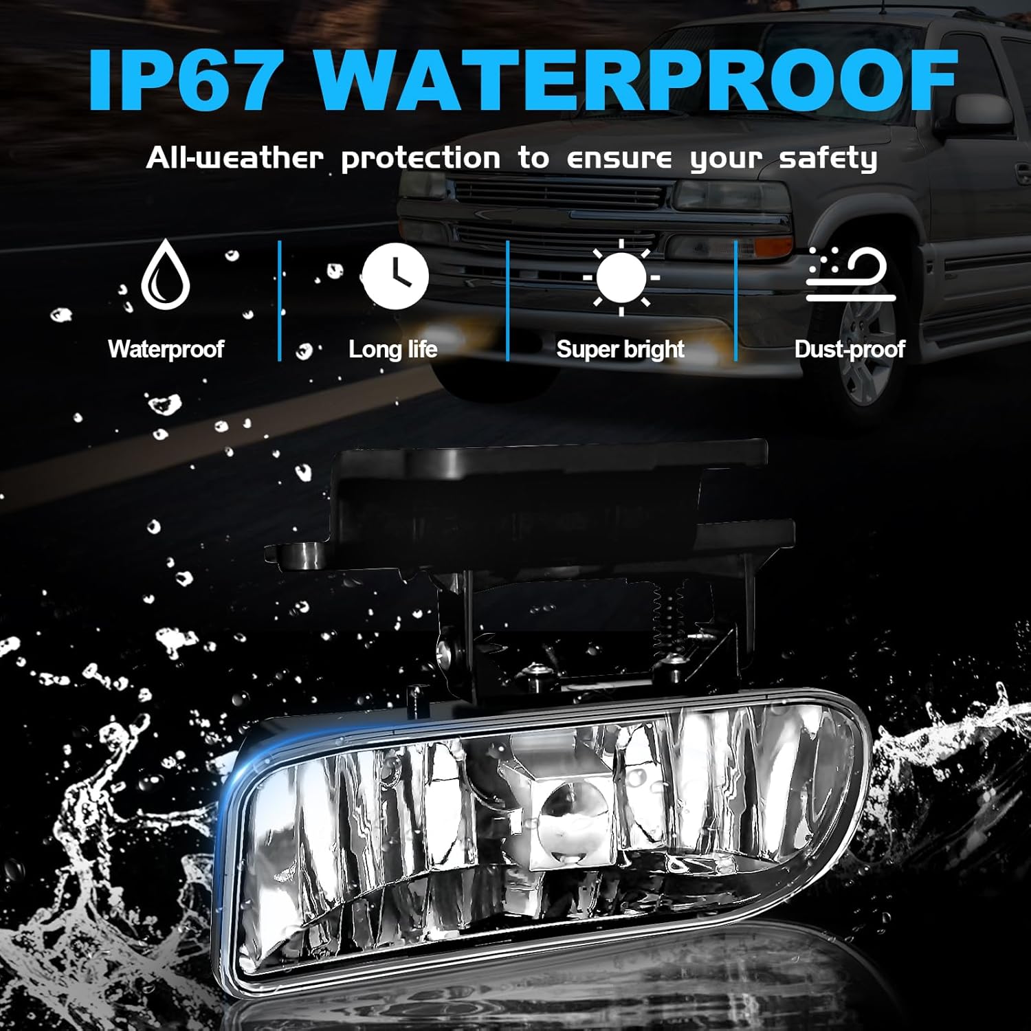 Fog Lights Fit for 1999-2002 Chevy Silverado 1500 2500/2001 2002 Silverado 3500/2000-2006 Suburban/Tahoe, OEM Fog Lamp Replacement Clear Lens w/12V 880 27W Bulbs, Halogen Bulbs - 1 Pair