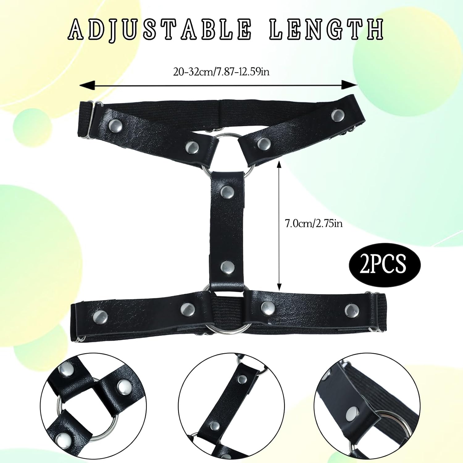 Leather Leg Harness, Adjustable Elastic 2 Rows Leather Leg Belt Ring Body Harness, Black Punk Garters Belts Thigh Strap Body Chain Accessories Jewelry for Halloween Cosplay Club wear Accessories