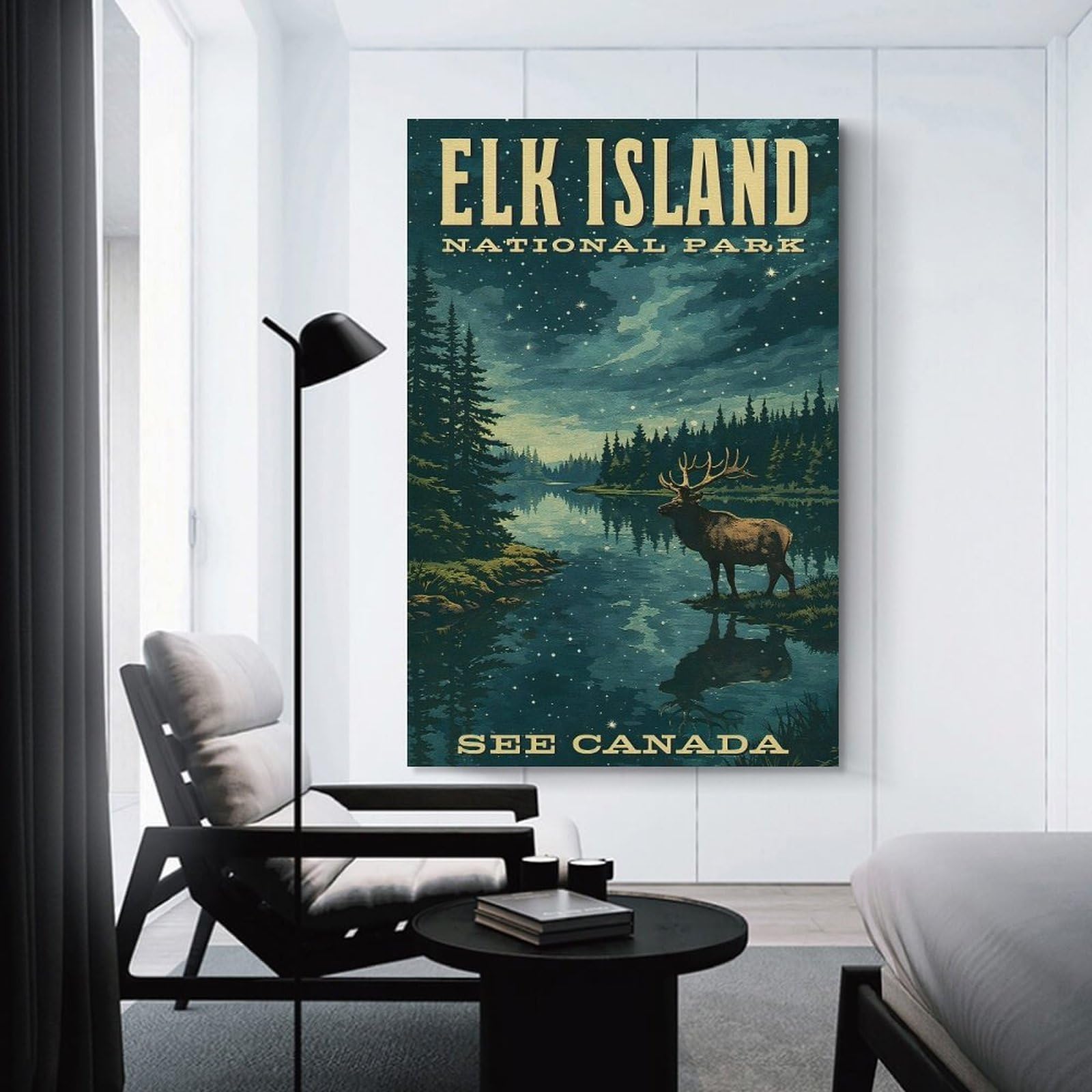 Junmoney Unframe-Style-9 Elk Island National Park Vintage Hanging Wall Art 20X30inch(50X75cm), For Front Hall, Corridor Or Welcome Spaces, Wall Decor To Refresh Empty Corners