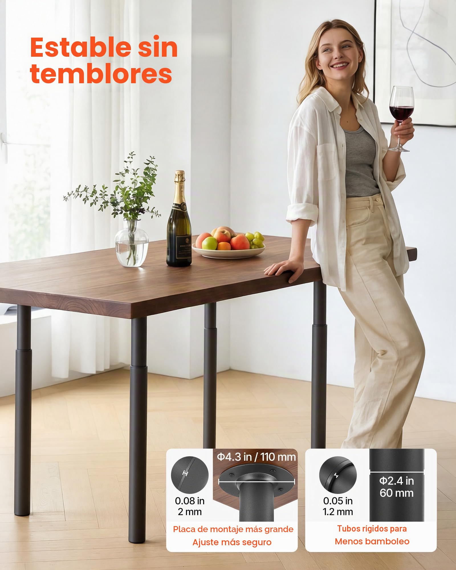 VEVOR Patas Regulables de Mesa de Acero al Carbono, Altura Ajustable 710-1100 mm, Negro, Capacidad Máxima 544 kg, Juego de 4 Patas con Kit de Herrajes para Escritorio, Mesa de Bar, Banco de Trabajo