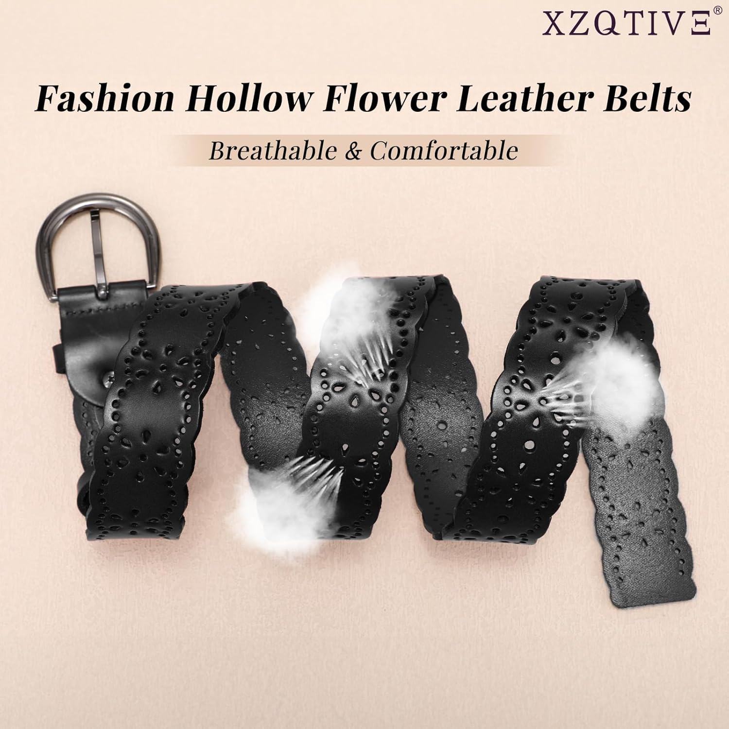 XZQTIVE Women Plus Size Leather Belt for Jeans Dresses Pants Hollow Flower Waist Belts with Solid Pin Buckle - Image 4