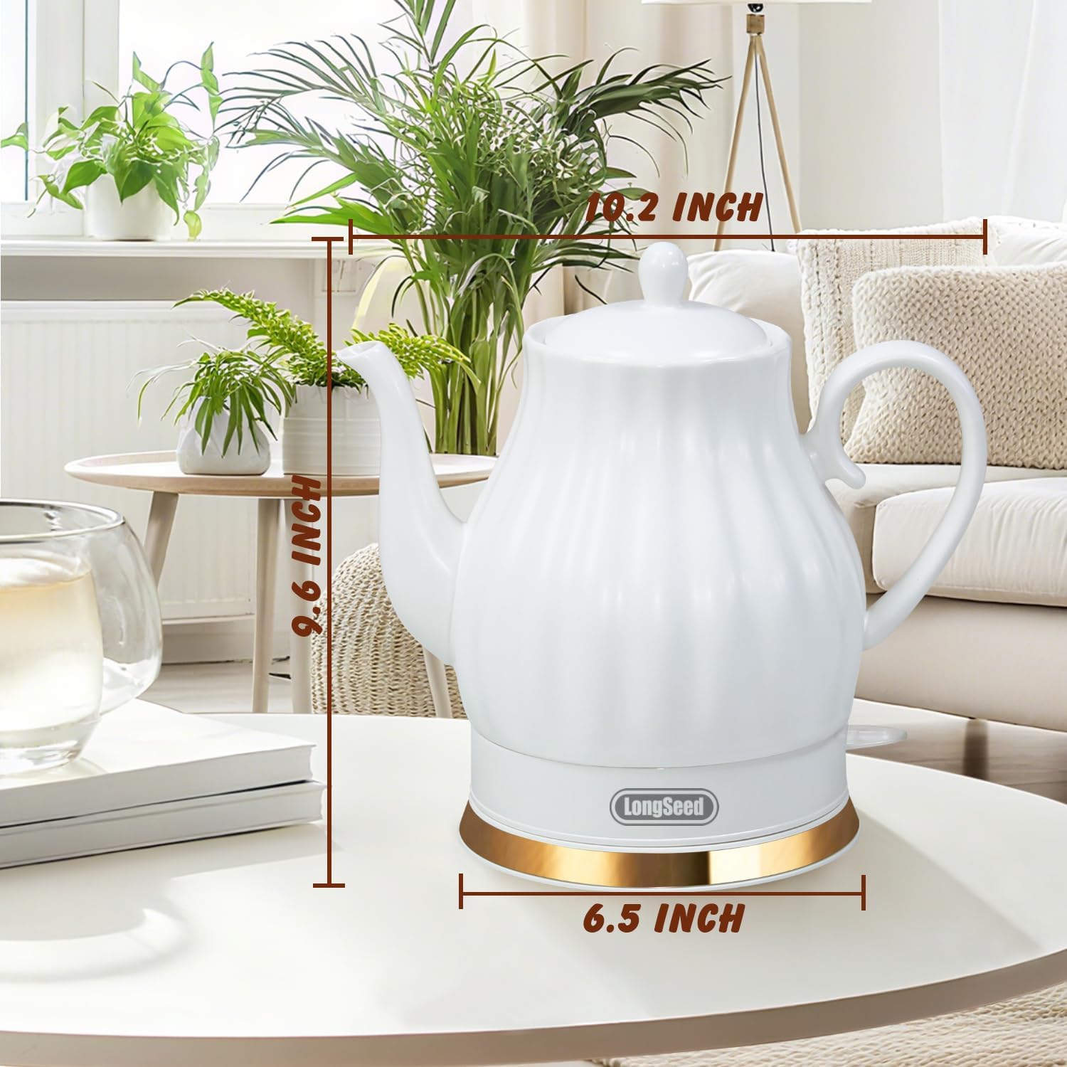 Ceramic Electric Kettle, 1.5 Liters/1200W Electric Tea Kettle, Heats Water Quickly, Automatic Shut - off, Boil - Dry Protection, Free Of BPA, Matte White