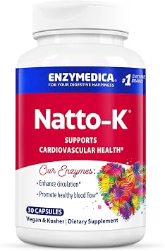 Enzymedica Natto-K Capsules - Nattokinase 1000 FU Supplement for Women & Men, Enzymes for Heart Health & Circulation Support, Promotes Healthy Blood Flow, Vegan, Gluten Free, Kosher - 30 Caps