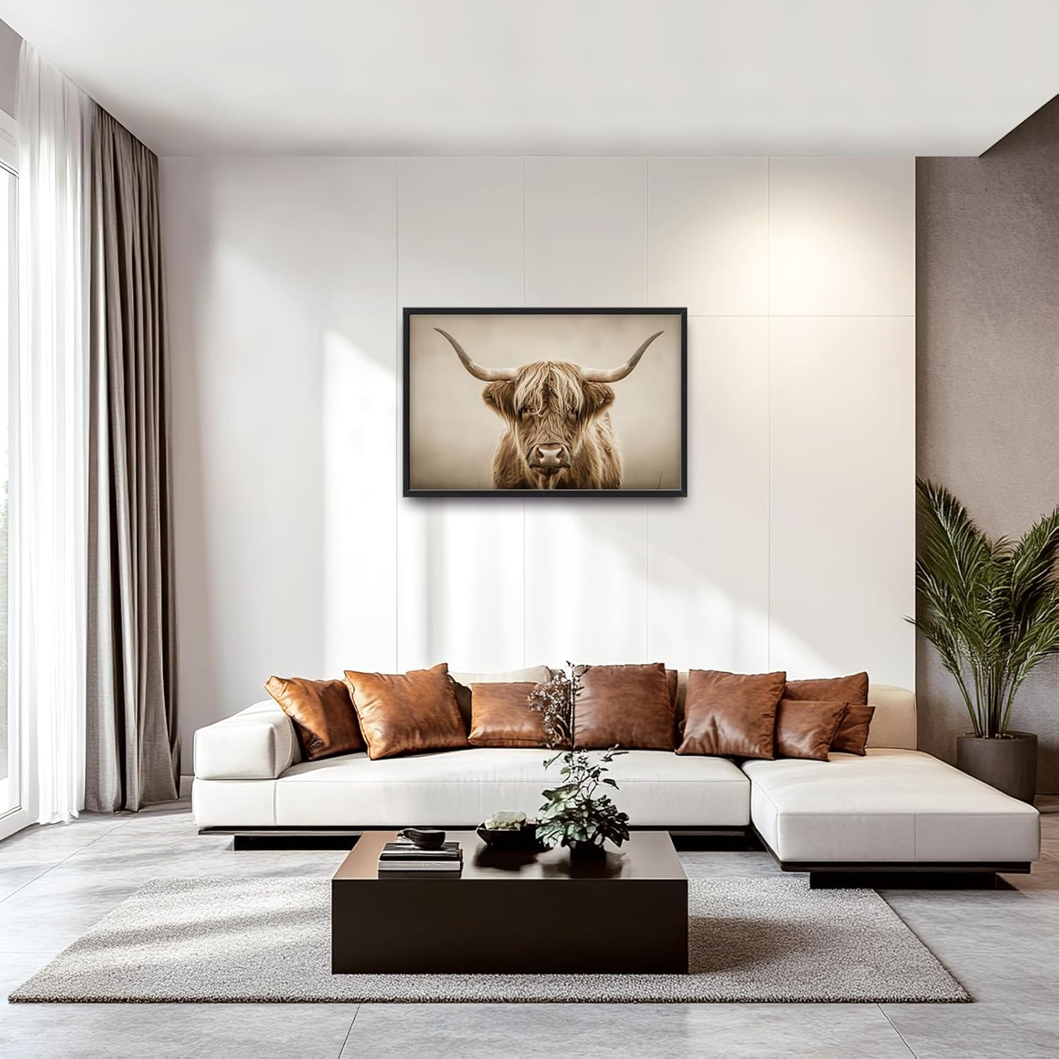 Highland Cow Large Framed Wall Art for Living Room Western Cattle Oversize Canvas Prints Longhorn Animal Big Pictures Painting Artwork Home Decor 36"x24"