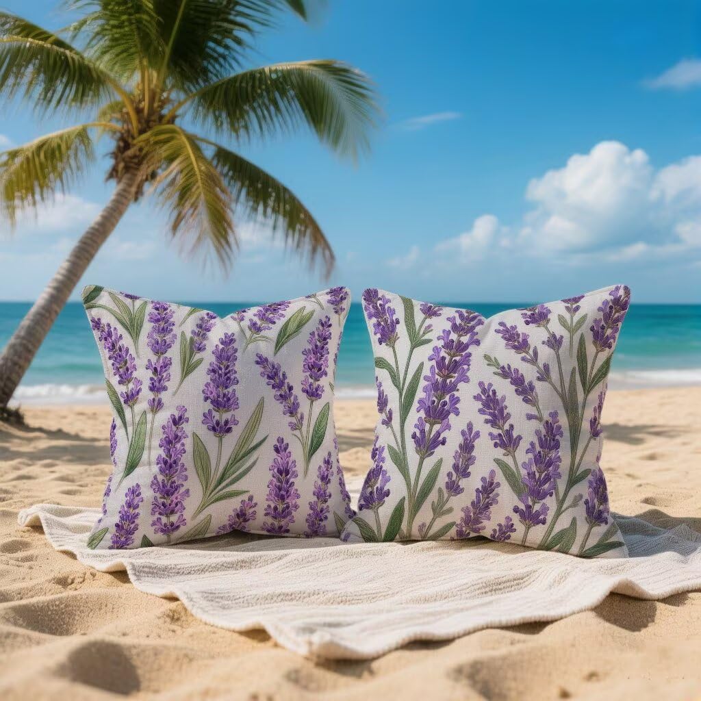 Kissenbezug 65 x 65 2er Set Sofakissen Lila Kopfkissenbezug 65x65 cm Dekokissen Blume Outdoor Pillow Leinen Doppelseitiger HD-Druck, Terrassen Deko Wohnzimmer, Frühling und Sommer Gifts 3-6W66V1