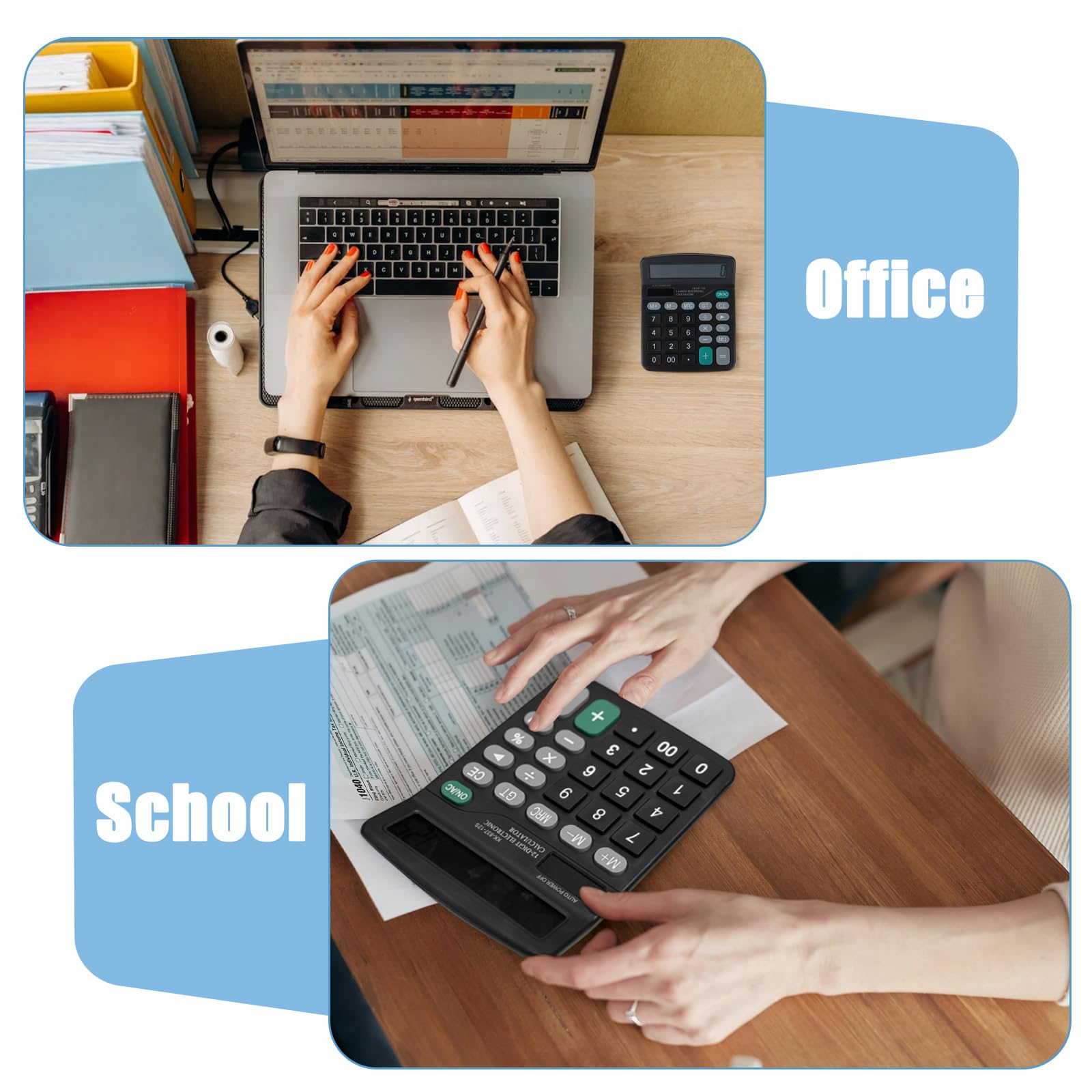 8 calculadoras de escritorio de 12 dígitos, calculadora de energía solar dual de mano, calculadoras básicas de oficina con pantalla LCD grande y botón sensible grande para oficina, escuela, hogar