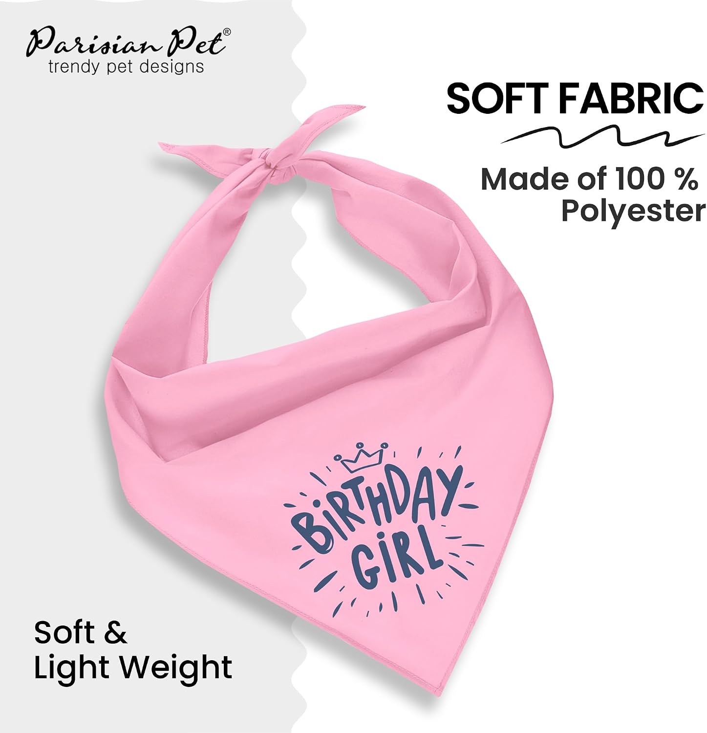 Parisian Pet Birthday Girl Dog Bandanas - Adjustable Pink Puppy Bandana - Girl Dog Accessories - Breathable and Stylish Dogs Kerchief - Triangle Pet Scarves -Large Dogs Bandana - Bib for Pets image 2