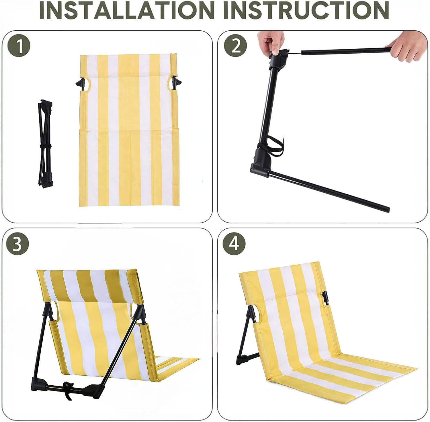 Stripes Foldable Pool Chairs,Ultra-Light Portable Beach Chair with Carry Bag for Sunbathing Swimming Poolside Picnic Lawn Road Hiking Trips (2, Yellow and White)