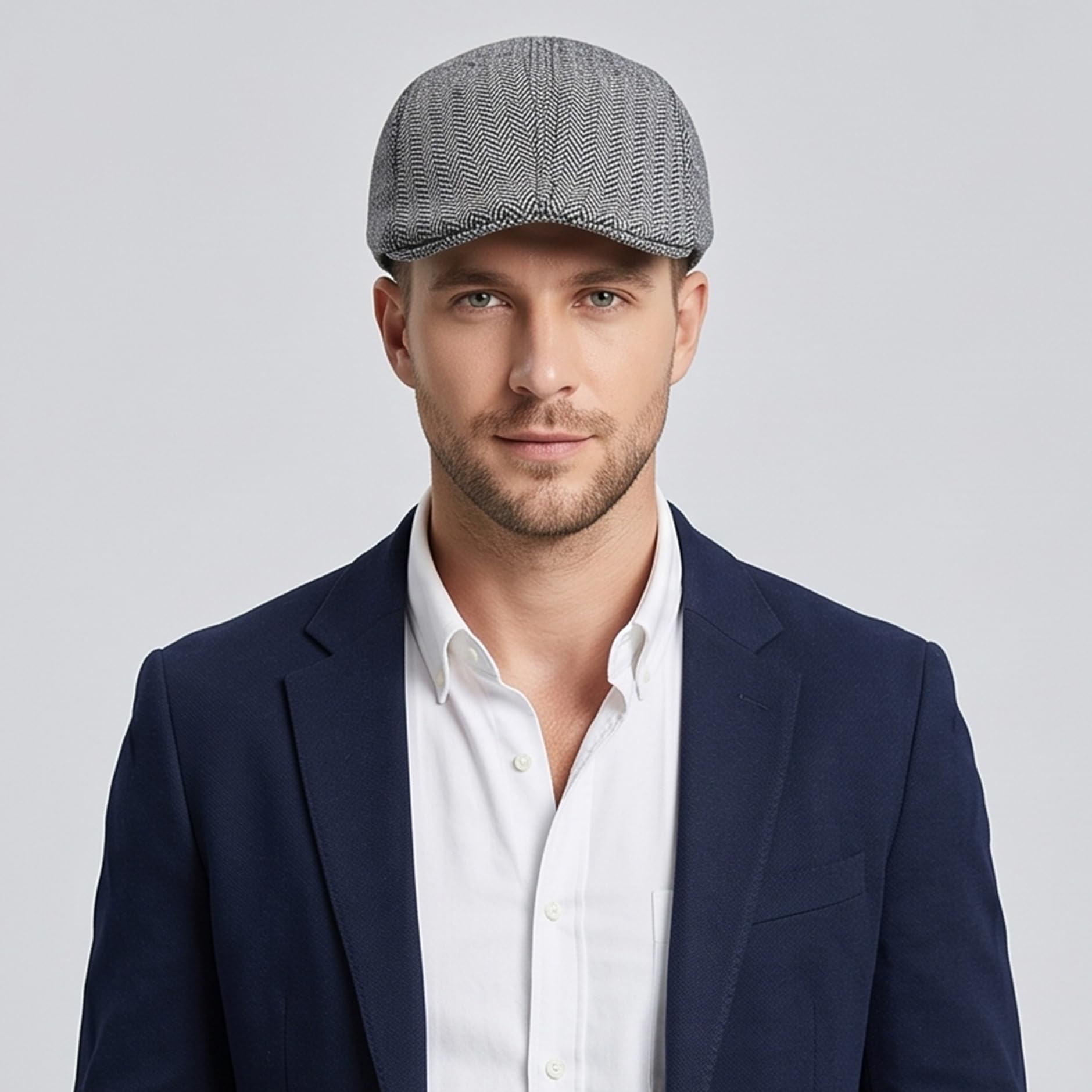 RR DESIGN Cotton Ivry/Golf/Flat Tweed Hats For Men-Pack Of 1-Free Size- (Grey Peaky Blinder Pattern) 4