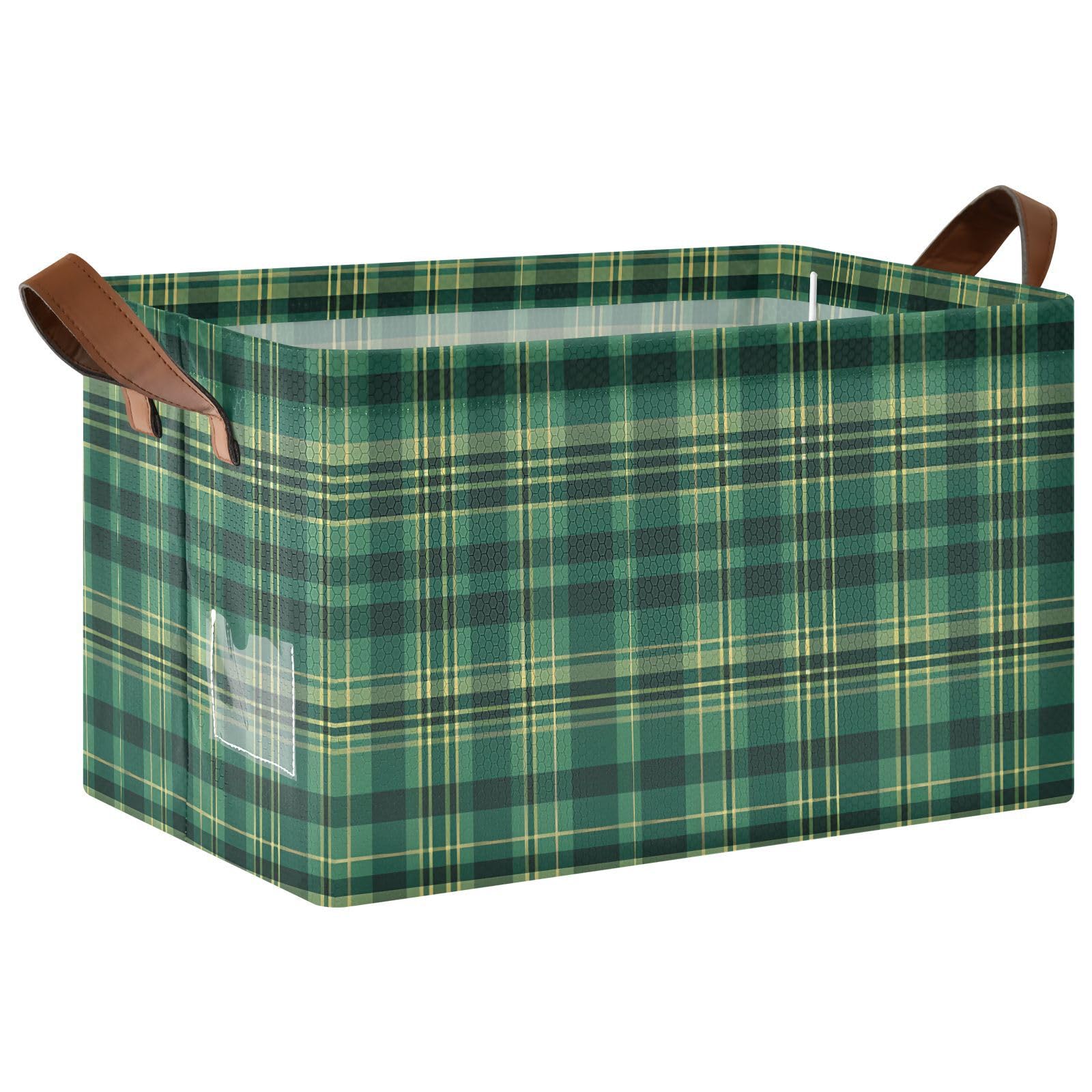 Panier de rangement pour étagères Mnsruu grand cube vert écossais imperméable