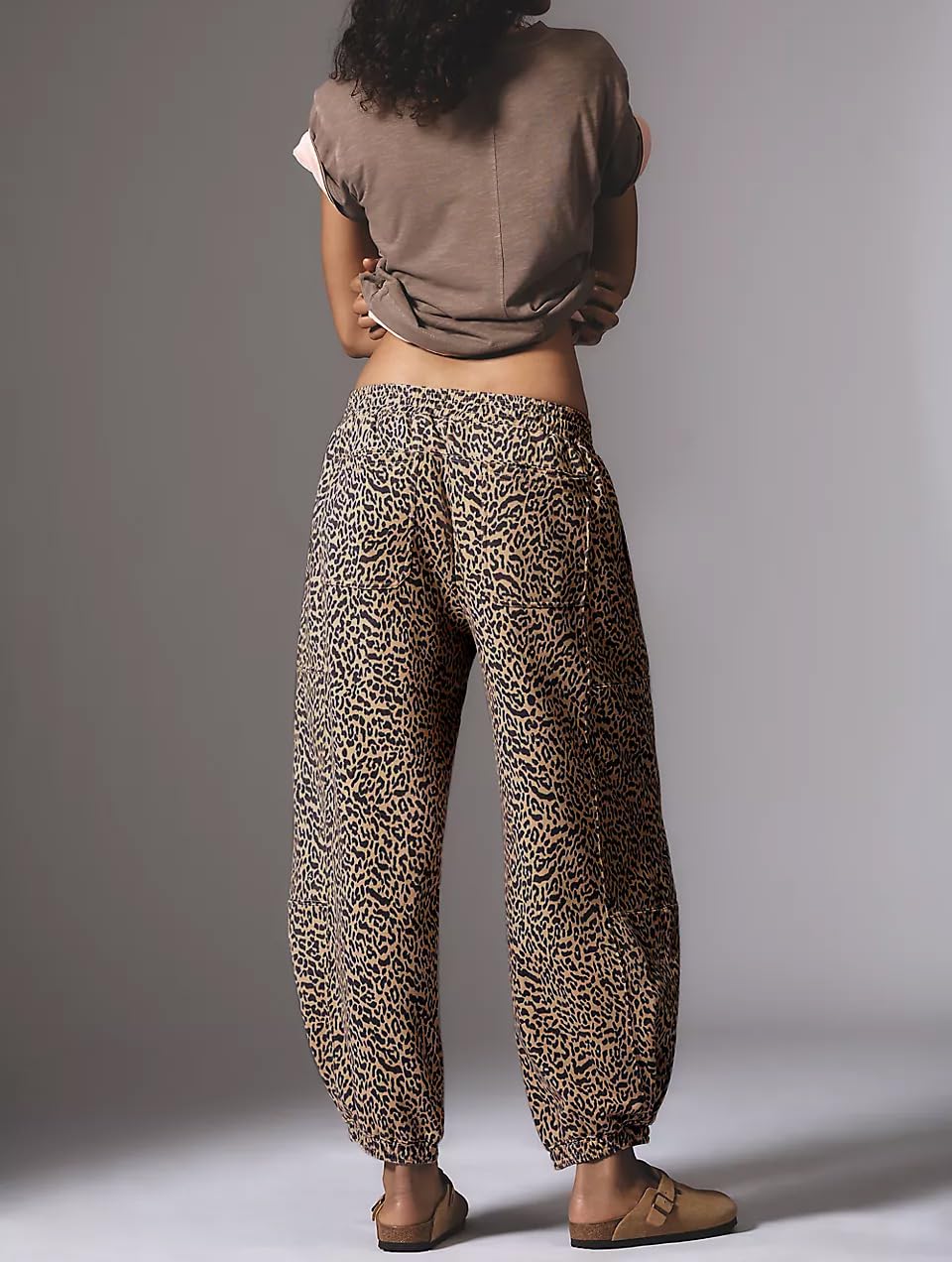 Anoumcy Pantaloni da jogging da donna, con stampa leopardata, casual, con tasche